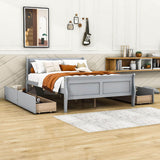 Wood Full Size Sleigh Bed Frame with Headboard and Storage Drawers