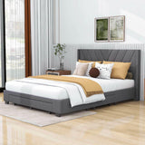 Queen Size Upholstered Platform Bed with Storage and Headboard - [Drawers, Linen]