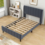 Modern Velvet Upholstered Full Size Bed Frame with Wingback Headboard