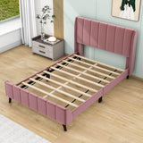 Modern Velvet Upholstered Full Size Bed Frame with Wingback Headboard