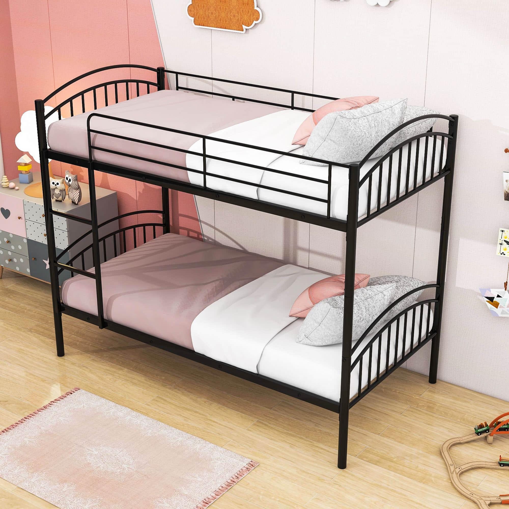 Convertible Twin Over Twin Bunk Beds for Kids, Adults - [Metal, Small Room]