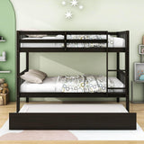 Convertible Twin Over Twin Bunk Beds with Trundle for Kids, Teens - [Solid Wood]