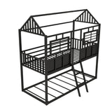 Twin Over Twin Low House Bunk Beds for Kids, Toddler - [Metal, Floor, Black]