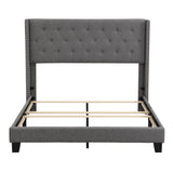 Queen Size Linen Upholstered Bed Frame with Tufted Headboard