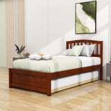 Wooden Twin Platform Bed with Trundle and Headboard