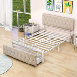 Metal Full Size Upholstered Storage Bed with Headboard and Drawers