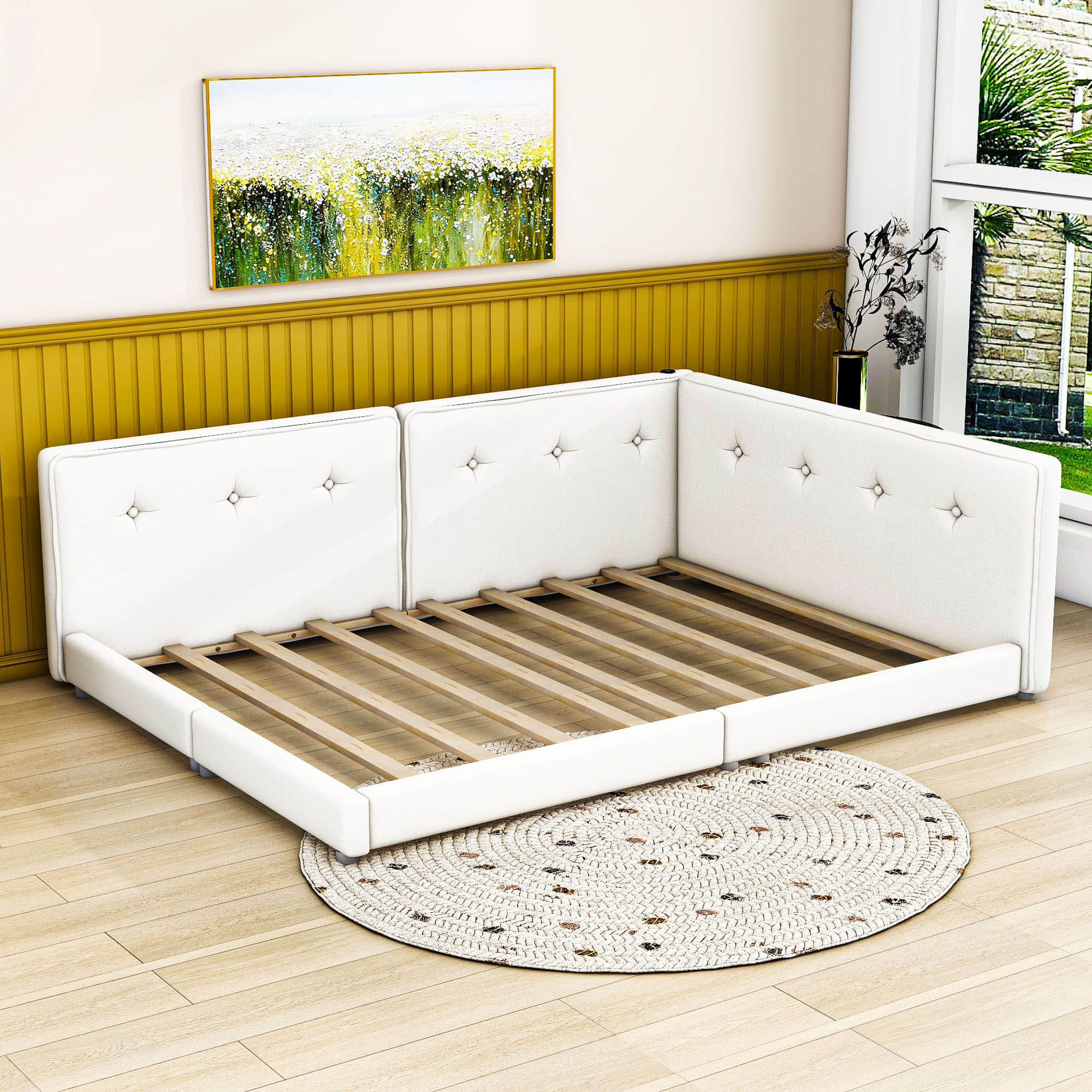 Smart Modern Low Profile Upholstered Full Size Daybed with USB Ports