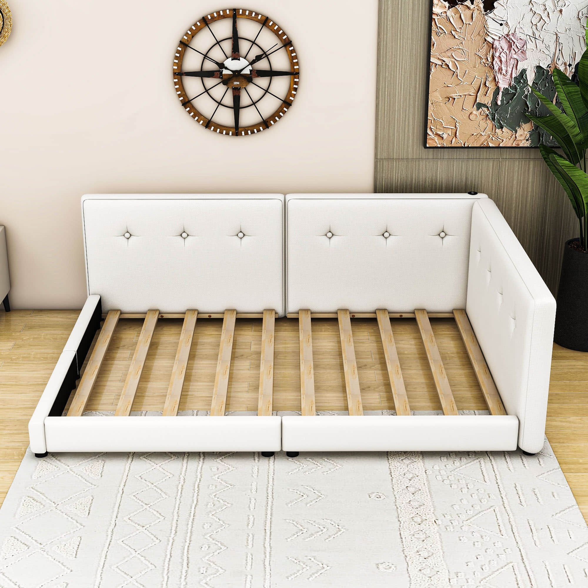 Smart Modern Low Profile Upholstered Queen Daybed with USB Ports