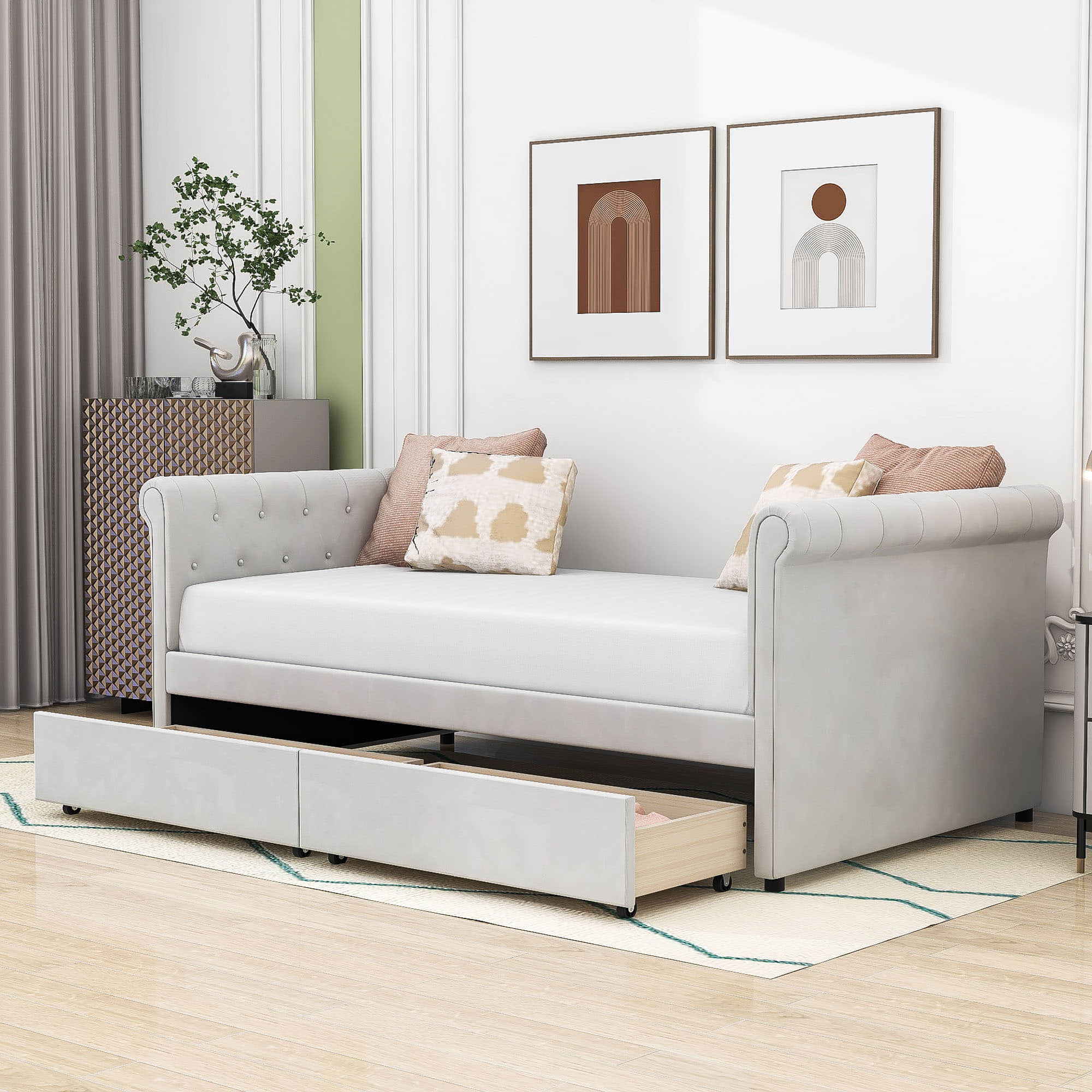 Modern Luxury Twin Size Upholstered Daybed with Storage for Adults