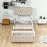 Metal Twin Size Upholstered Storage Bed with Headboard and Drawer