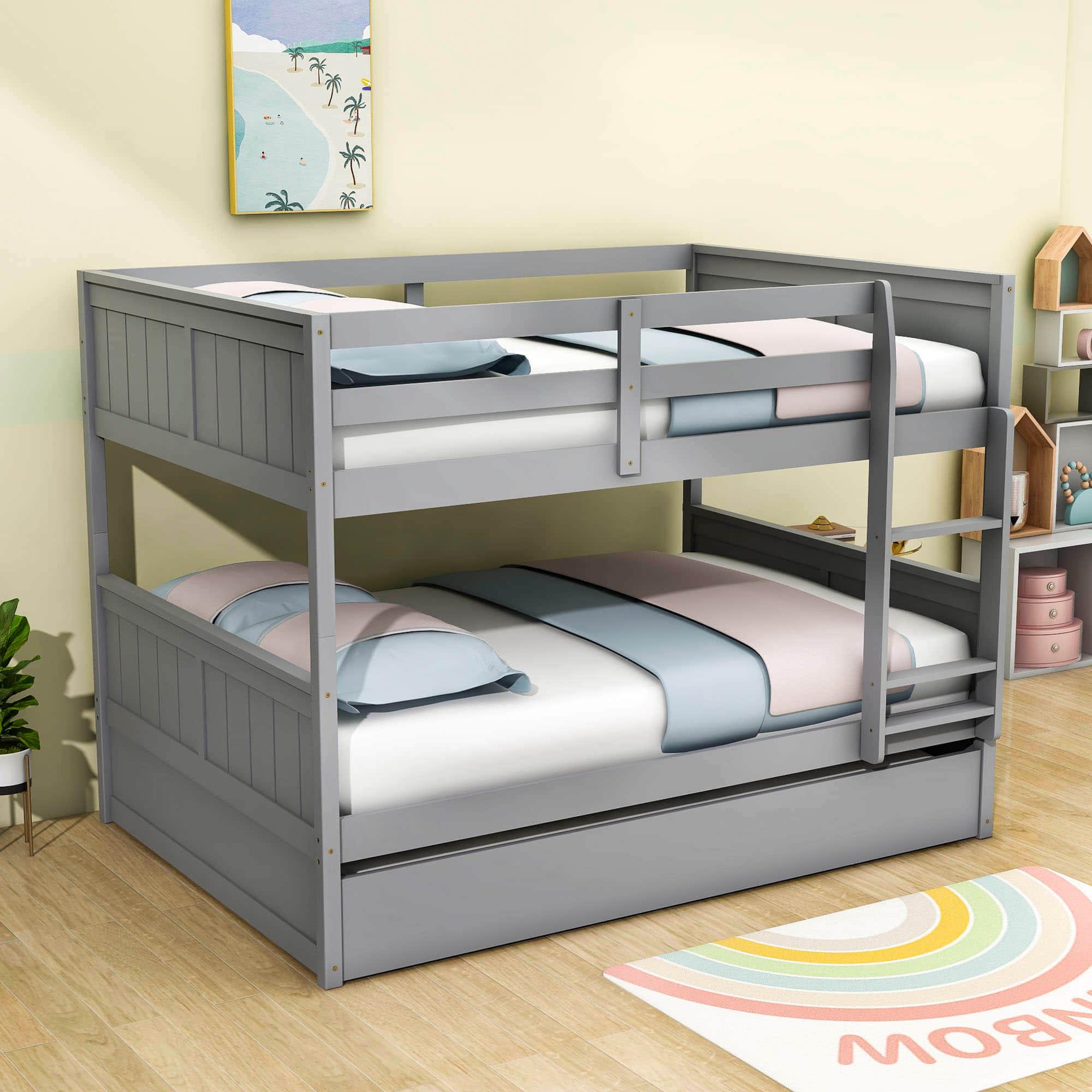 Wooden Full Over Full Standard Bunk Beds with Trundle - [Detachable]