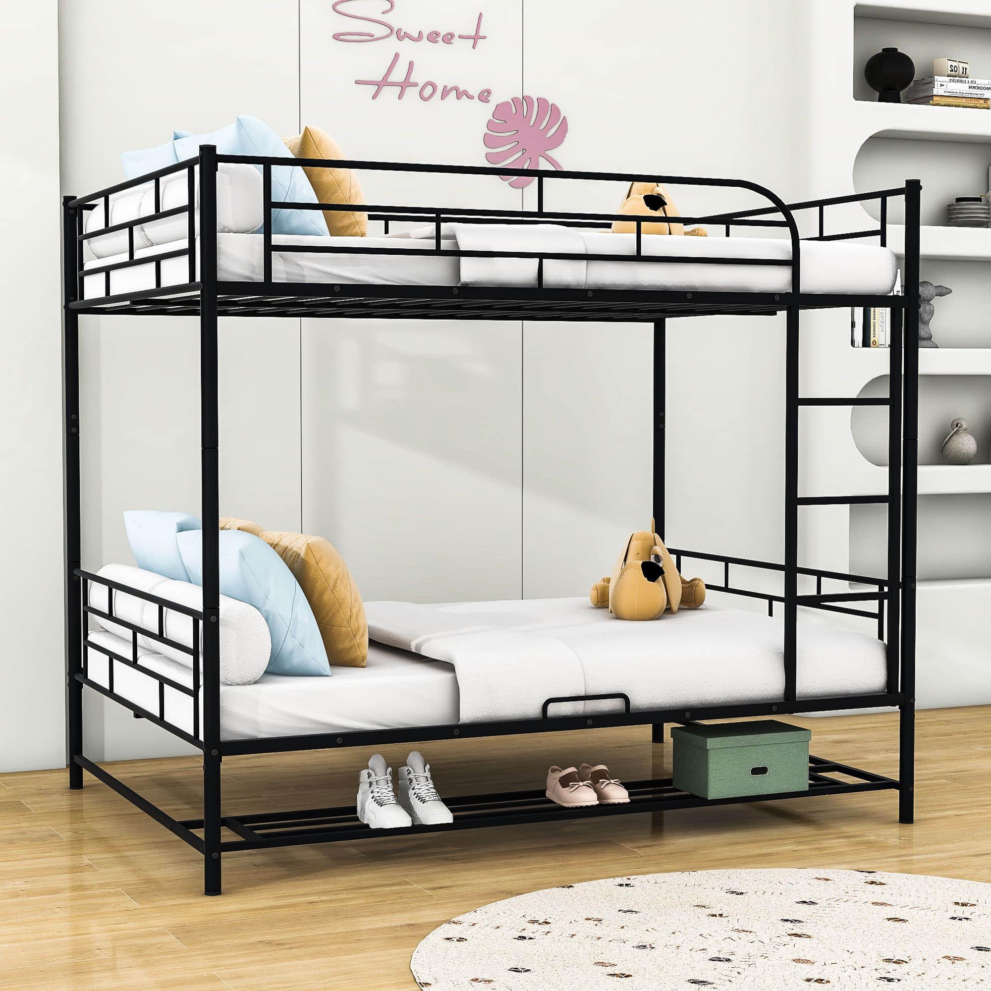 Metal Full Over Full Convertible Bunk Beds for Adults with Storage Shelves