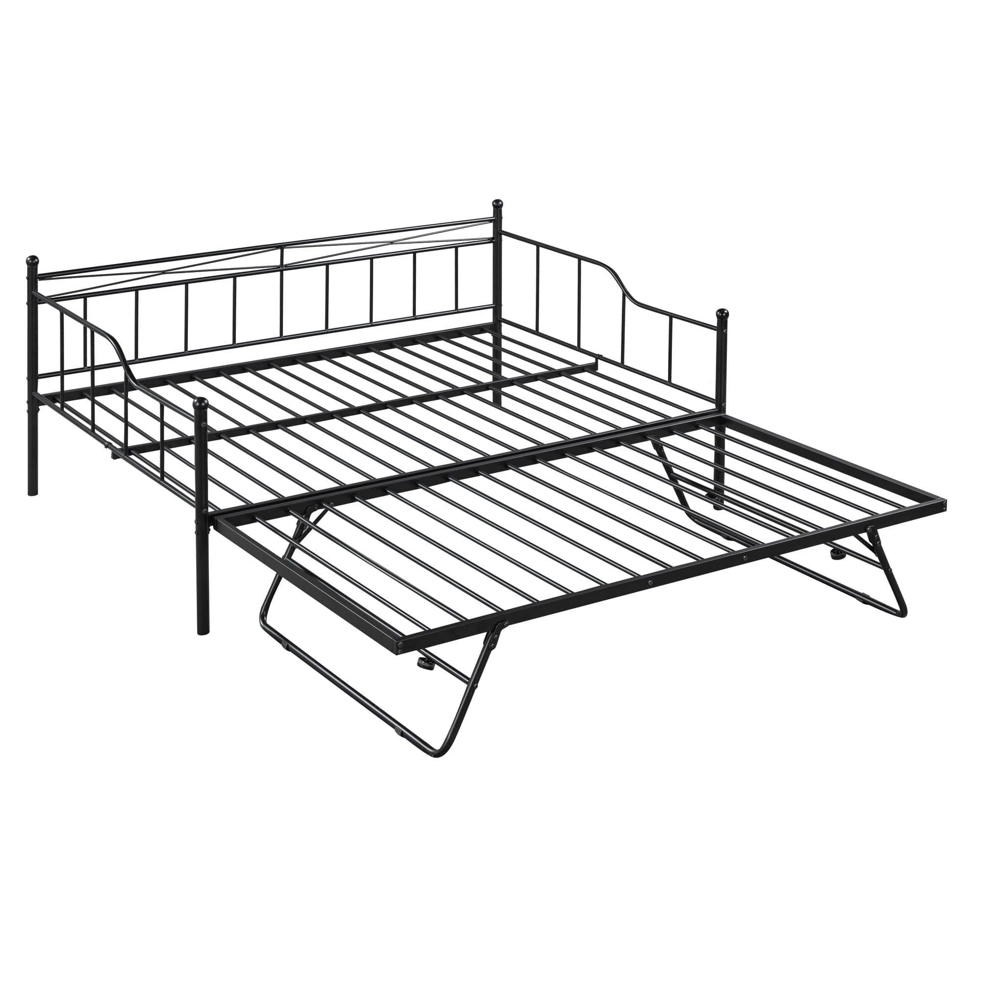 Metal Full Size Daybed with Foldable Pop-Up Trundle