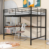 Metal Full Size Loft Bed with Desk and Grid for Kids, Adults, Teens