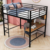 Metal Full Size Black Loft Bed with Desk and Storage for Adults, Teens