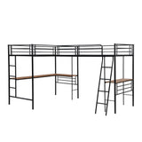 L-Shaped Double Black Metal Twin Loft Bed with Desks for 2 Person - [Corner]