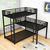 L-Shaped Low Twin Triple Bunk Beds for Kids, Toddler- [Metal, Floor]