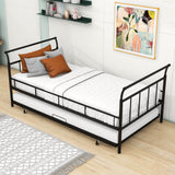 Metal Twin Daybed with Trundle and Curved Armrest - [Backless]