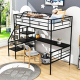 Metal High Twin Size Loft Bed Frame with Desk and Stairs for Adults, Kids