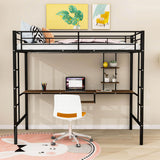 Metal Twin Gaming Loft Bed Frame with Desk and Shelves - [2 Ladders]