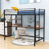 Metal Twin Loft Bed with Desk and Storage Shelves for Adults, Teens