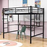 Metal Full Size Gaming Loft Bed Frame with Desk and Shelves - [2 Ladders]