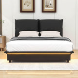 Modern Full Size Upholstered Platform Bed Frame with Headboard LED Lights