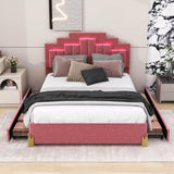 Upholstered Platform Queen Bed Frame with Headboard and LED Lights