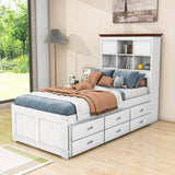 Solid Wood Twin Captains Bed with Twin Trundle and Storage - [Drawers, Shelves]