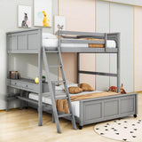 L-Shaped Full Over Full Bunk Beds with Desk and Storage Drawers Wooden