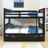 Convertible Full Over Full Bunk Beds with Trundle for Kids Adults - [Wooden]