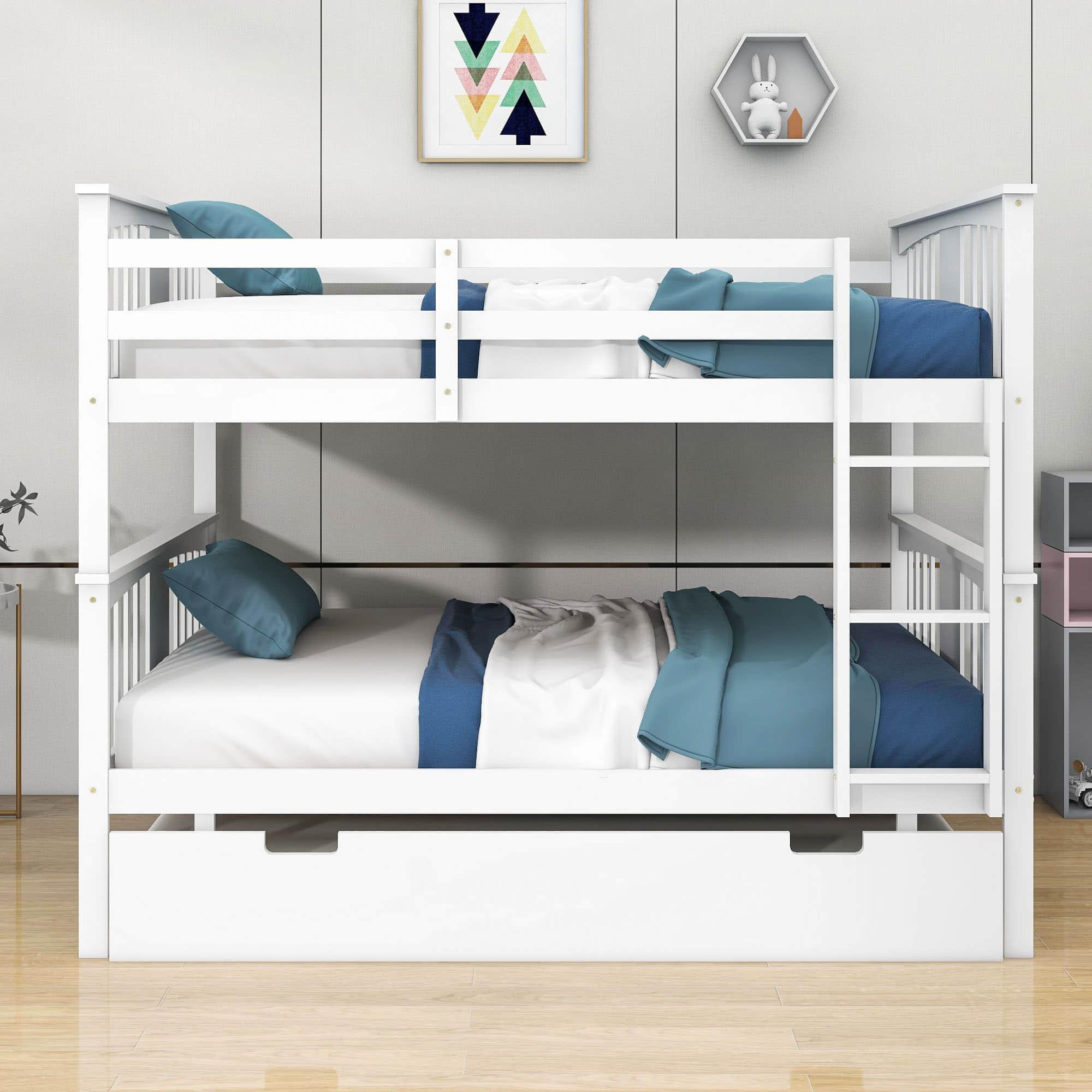 Convertible Full Over Full Bunk Beds with Trundle for Kids Adults - [Wooden]