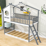 Low to Floor Twin Over Twin House Bunk Beds for Toddler, Kids - [Wood]