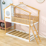 Low to Floor Twin Over Twin House Bunk Beds for Toddler, Kids - [Wood]