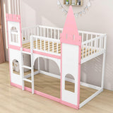 Low Twin Over Twin Bunk Beds for Kids, Girls, Toddler - [Wooden, Castle]