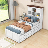 Solid Wood Twin Captains Bed with Twin Trundle and Storage - [Drawers, Shelves]