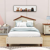 Twin Wood Girls Platform Bed with House-Shaped Headboard