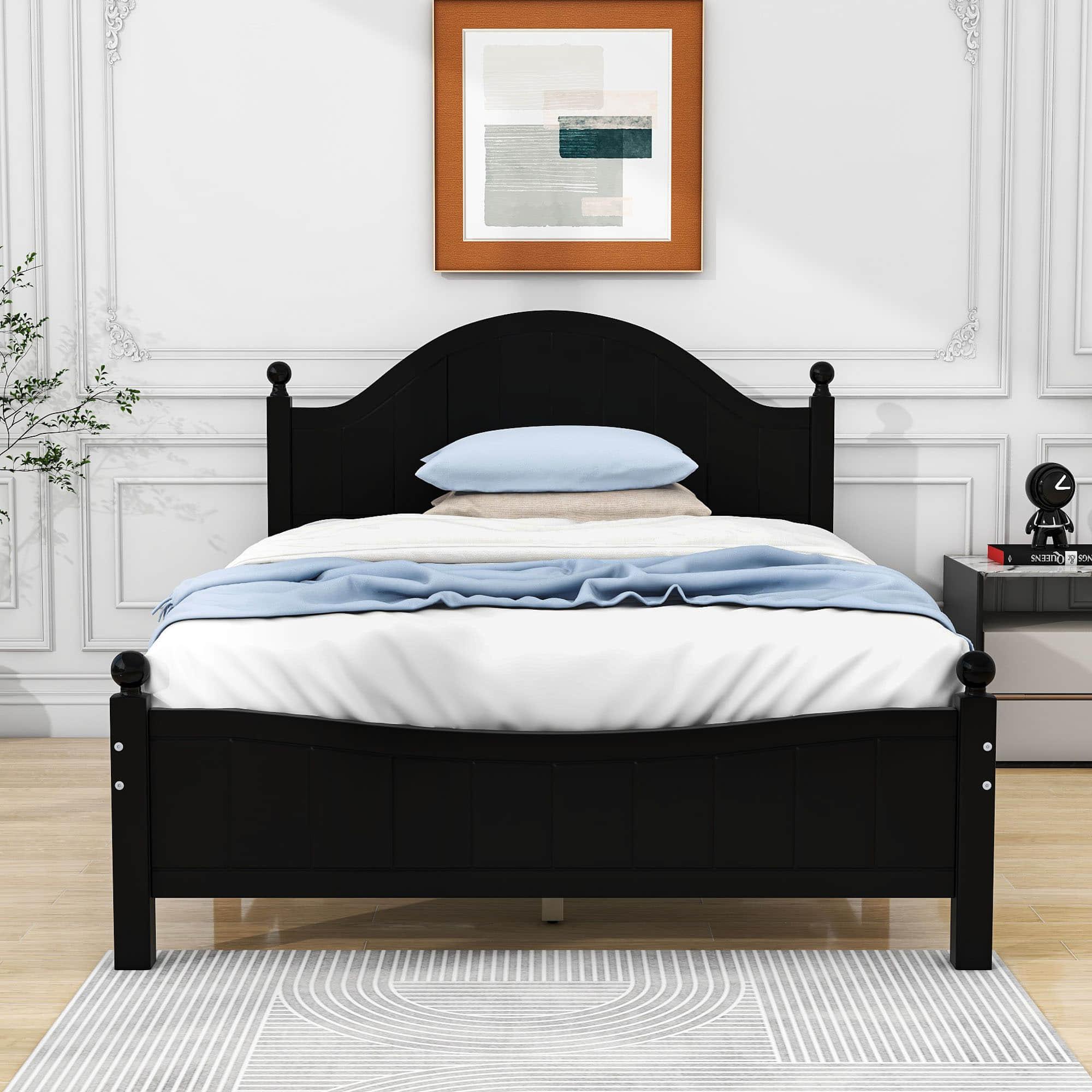 Full Size Solid Wood Traditional Platform Bed Frame with Headboard