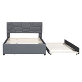 Full Upholstered Platform Bed Frame with Headboard, Twin Trundle Bed