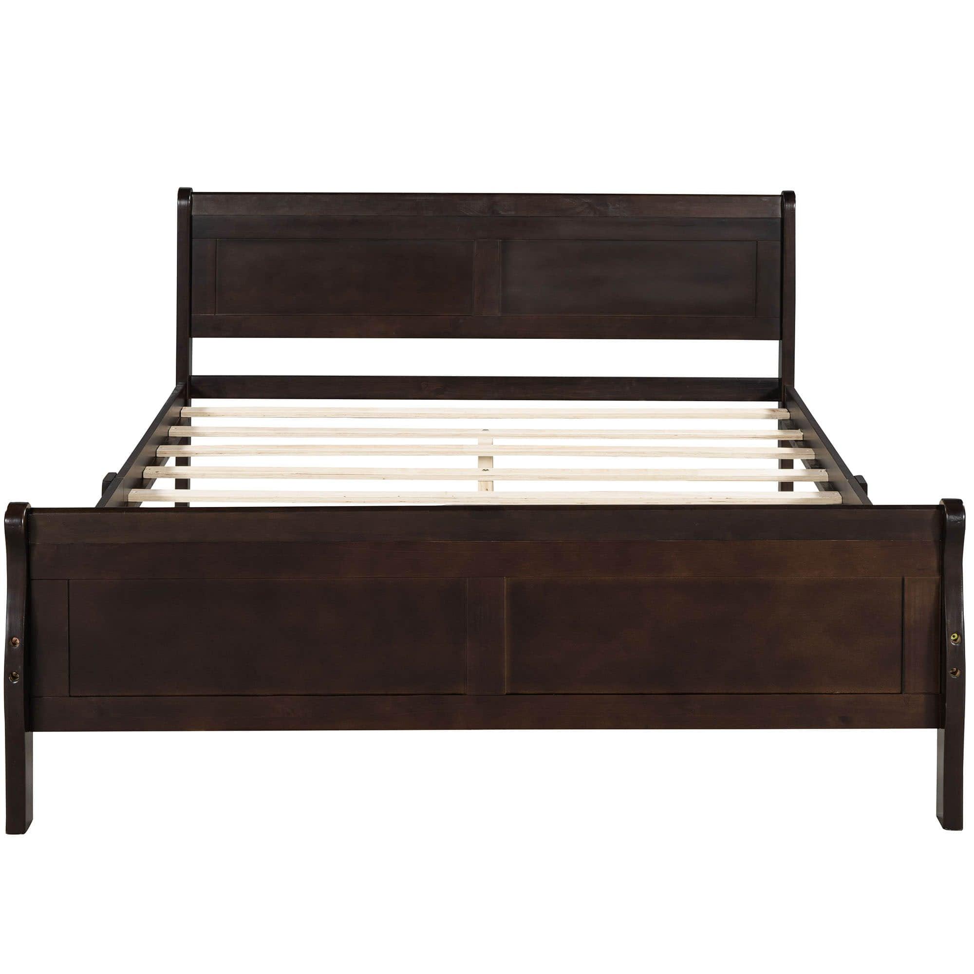 Wooden Full Size Platform Bed with Headboard - [Sleigh]