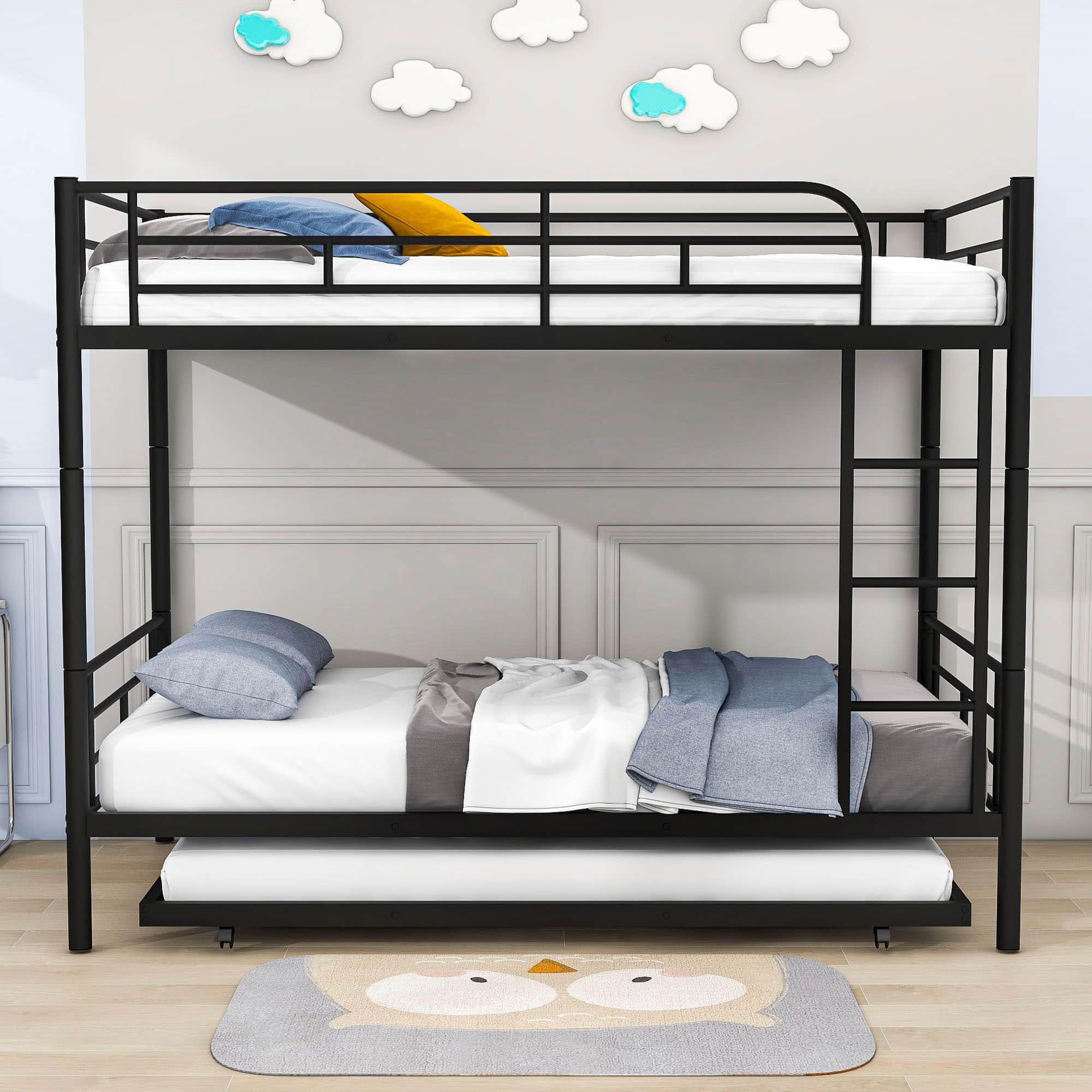 Twin Over Twin Classic Metal Bunk Bed with Trundle - [Detachable, Ladder]