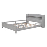 Wood Full Low Kids Platform Bed Frame with Rails and Storage Headboard