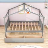 Wooden Full Size House Bed with Storage Drawers for Kids