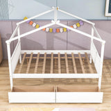 Wooden Full Size House Bed with Storage Drawers for Kids