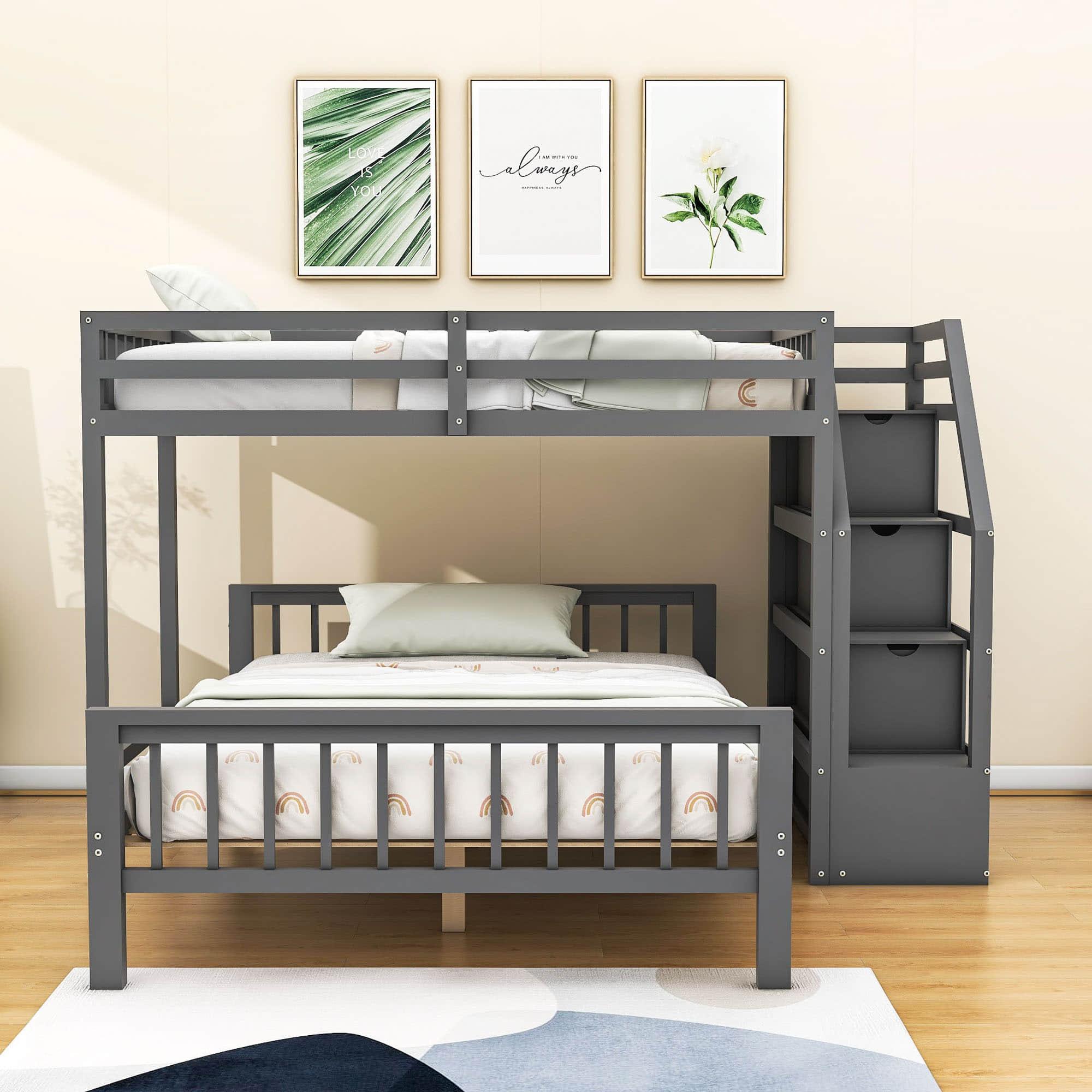 Twin Over Full Loft Bunk Beds with Stairs and Storage for Kids, Adults - [Detachable]