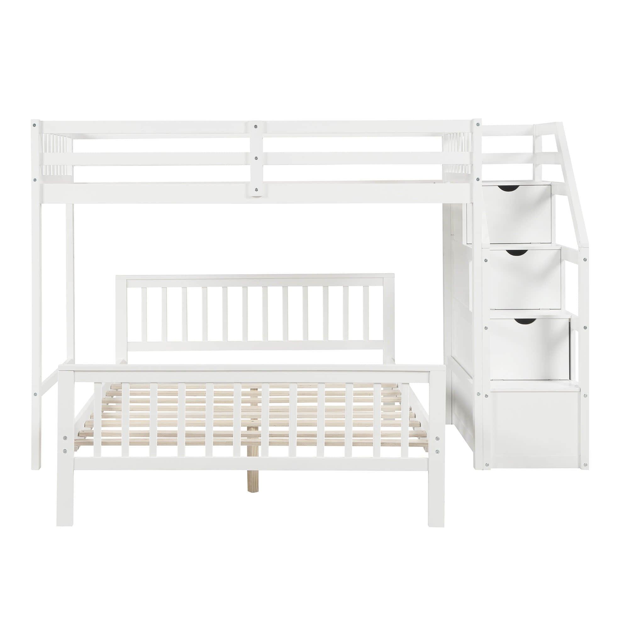 Twin Over Full Loft Bunk Beds with Stairs and Storage for Kids, Adults - [Detachable]