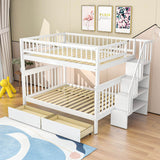 Wood Full Over Full Bunk Beds for Adults Kids with Stairs and Storage