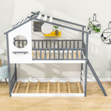 Low to Floor Twin Over Twin House Bunk Beds for Toddler, Kids - [Wood]