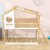 Low to Floor Twin Over Twin House Bunk Beds for Toddler, Kids - [Wood]