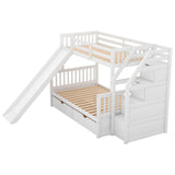 Twin Over Full Bunk Beds with Slide and Stairs, Storage for Kids - [Drawers, Cabinet]